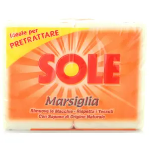 SOLE SAPONE BUCATO PEZZI MARSIGLIA BIANCO 2 PEZZI 500 GRAMMI