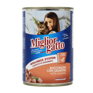 MIGLIOR GATTO BOCCONCINI SALMONE BARATTOLO A STRAPPO 405 GRAMMI