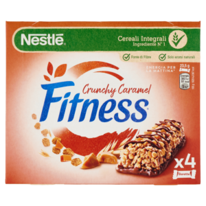 FITNESS CRUNCHY CARAMEL BARRETTE CEREALI INTEGRALI CON CIOCCOLATO E CARAMELLO 4 PEZZI DA 23,5G
