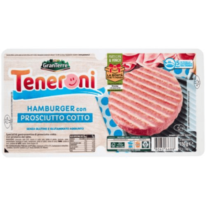 Casa Modena Teneroni l'Originale Hamburger con Prosciutto Cotto - 150g Confezione da 2 hamburger da 75 g ciascuno)