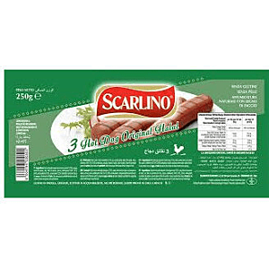 Scarlino Wurstel Hot Dog Original Halal - 250g (Confezione da 3 pezzi)