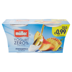 Müller Yogurt Zero% Grassi all'Ananas e Pesca in Pezzi (2 x 125g)