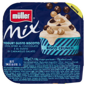 Müller Mix Bisco Crunch Yogurt Gusto Biscotto con Sfere al Cioccolato e al Caramello Salato (150g)