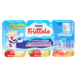 Nestlé Frùttolo Misto (Fragola/Banana - Mela/Pera - Pesca/Albicocca) 300 g (confezione assortita da 6 vasetti x 50 g)