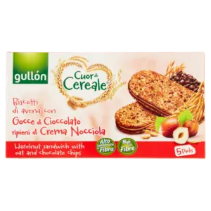 GULLÓN CUOR DI CEREALE BISCOTTI DI AVENA CON GOCCE DI CIOCCOLATO RIPIENI DI CREMA NOCCIOLA 5 X 44 G