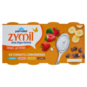 Parmalat ZYMIL Alta Digeribilità Senza Lattosio Yogurt Misto (2 Bianco, 2 Fragola, 2 Banana, 2 Caffè) - 8 x 125 g