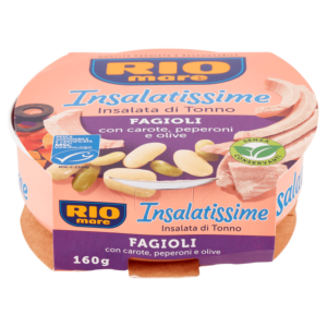RIO MARE INSALATISSIME INSALATA DI TONNO FAGIOLI CON CAROTE, PEPERONI E OLIVE 160 G