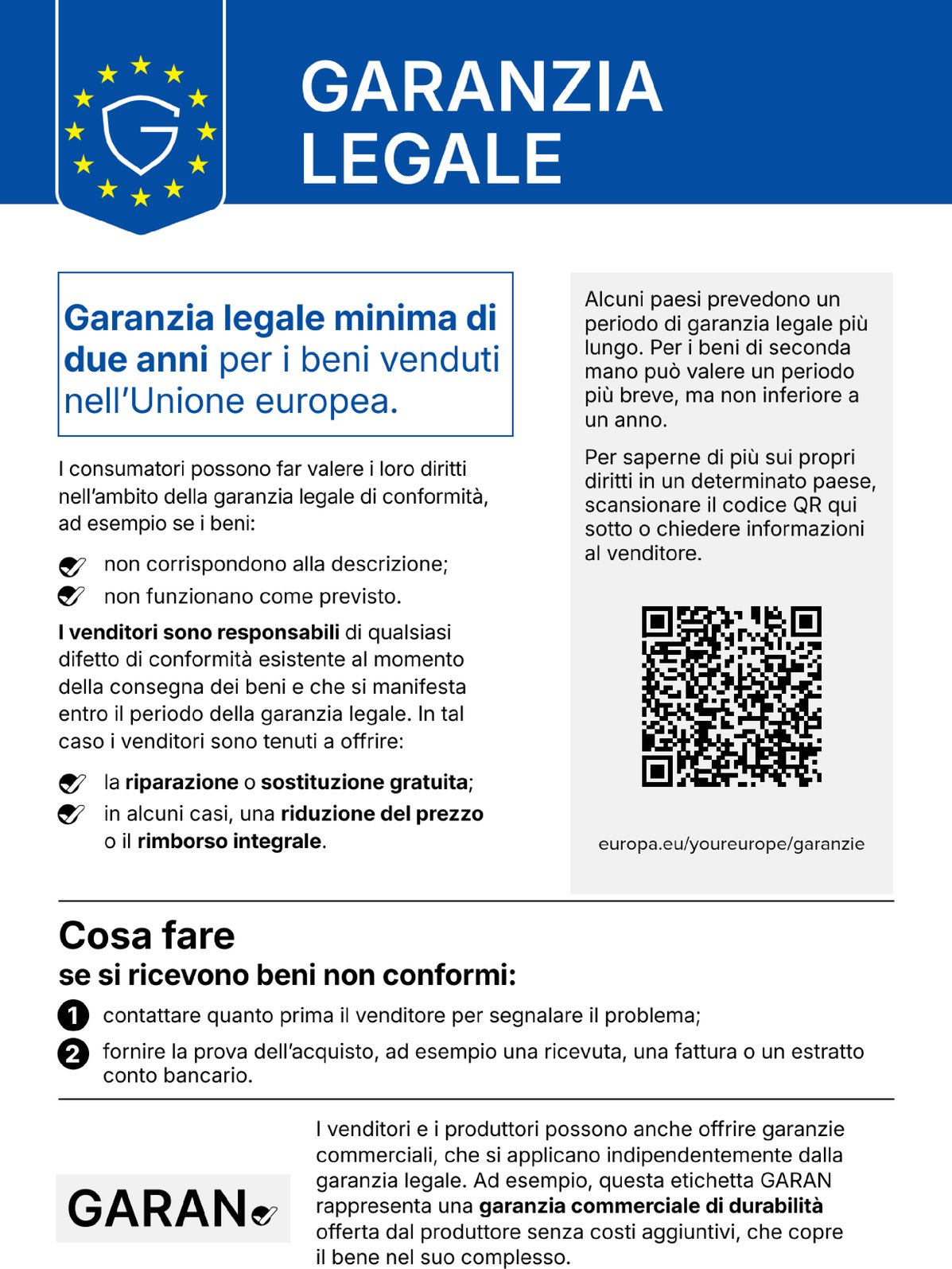 Avviso Armonizzato sulla Garanzia Legale di Conformità - Unione Europea